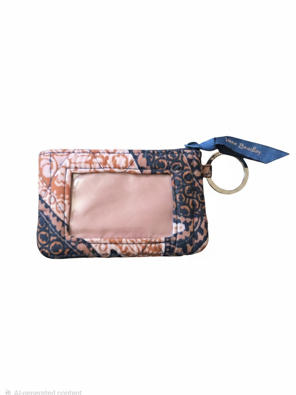 Vera Bradley Pink and Navy Patterned Cardholder with Branded Ribbon Keyring